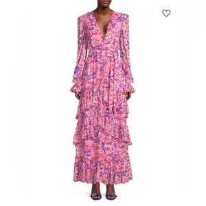 Rococo Sand Floral Ruffle Tiered A-Line Silhouette Tiered Maxi Dress size Small